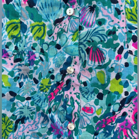 Lilly Pulitzer Sea View Linen Button Down Top In Multi Dive Bar, Size M - Picture 10 of 16